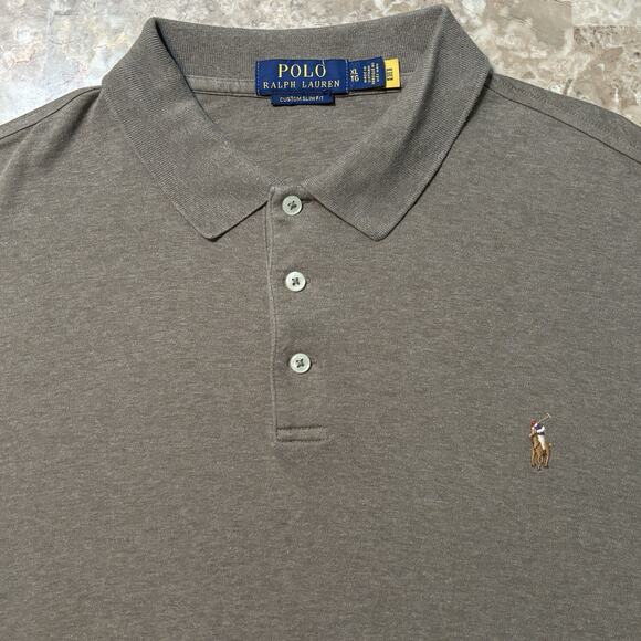 Polo Ralph Lauren Shirt Mens XL Brown Custom Slim Fit Flesh Pony Pima Soft - Picture 1 of 10